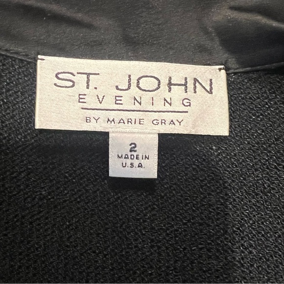 St. John Evening silk collar cardigan black size 2 vintage - Picture 5 of 7